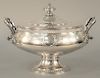Brown and Spaulding Sterling Silver Covered Tureen, having round finial over chased body with two large handles, all set on oval base marked Brown and