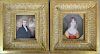 Louis Collas (1775 - 1856), pair of 19th century miniature paintings, John F Seaman, unsigned, and portrait of a woman wearing red and white dress wit