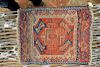 Turkish Oriental Throw Rug, with some metal threading, middle to late 19th century. 1' 10" x 2' 4".