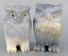 Pair of Carved Agate Owls, blue gray color with glass eyes, possibly Russian. height 5 inches.