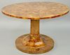 Biedermeier South German Book Matched Veneered Walnut Center Table, having round top with star center inlay radiating veneer, on fluted pedestal with 