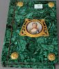 Malachite Ormolu Mounted Book Form Box, center mounted with porcelain painted plaque of Elisabeth D'Orleans, with gilt bronze frame, and having circul