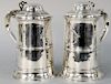 Pair of Georgian Silver Tankards, each with different date marks having scrolled handles with heart, Peter and William Bateman, London 1806-7. height 
