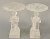 Pair of Neoclassical Rock Crystal Tazzas, having tazza bowl set on turned foot resting on square column base, 20th century. height 9 1/4 inches.