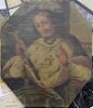 Unsigned, oil on board, religious figure holding a cross, 17th century or later, old paper label on back. 10" x 8 3/4".
