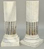Pair of White Marble Pedestal, column style with brass stop fluting, set on round and square bases (small chips at top). height 39 inches, diameter 10