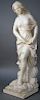 Italian White Carrara Marble Classical Figure, 19th century. height 32 inches, base width 9 inches, base depth 9 3/4 inches.