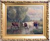 Daniel F. Wentworth (1850 - 1934), landscape having cows at watering hole, oil on canvas.signed lower left D.F. Wentworth. 24" x 30".