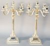 Pair of Sterling Silver 37.5 Light Candelabra, having four fluted arms set on fluted shaft on square base, marked 935 Dosen, not filled, one metal pla