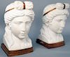 Pair of Italian Carrara Marble Bust of "Apollo Belvedere," carved white carrara marble head and neck of Apollo Belvedere with colored hair band, on wo