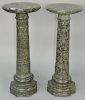 Pair of Green Granite Pedestals, on octagon bases (chips on top). height 34 inches, diameter 14 inches. Provenance: Slocomb Brown Villa Newport Rhode 