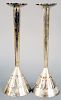 Pair of Large Ludwig Wolpert Judaica Sterling Silver Candlesticks, modernist style with tapered stem and flared feet having applied letters marked ste