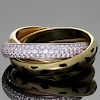 CARTIER Trinity Sauvage Black Lacquer Diamond 18k Tri-Gold Band Ring Size 56