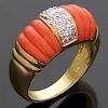 JACQUES TIMEY Vintage Red Fluted Coral Diamond 18k Gold Ring
