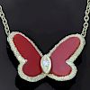 VAN CLEEF & ARPELS Natural Oxblood Coral 18k Yellow Gold Butterfly Pendant Neckalce