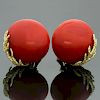Vintage Natural Oxblood Coral 14k 18k Yellow Gold Clip-on Earrings