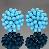 Vintage Natural Turquoise Cluster 18k Yellow Gold Earrings