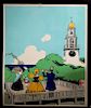 Tony Sarg (1880-1942) Framed Lithograph Poster "Family on Nantucket Roof Walk"
