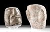 Lot of 2 Large Guerrero Mezcala Stone Heads