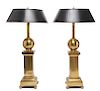 Hollywood Regency Brass Pedestal Table Lamps, Pair