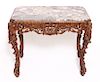 Rosel Ornately Carved Wood & Marble Table