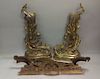 Antique gilt French rococo style andirons firedogs Mid Century flames
