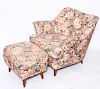 Modern Floral Upholstered Lounge Chair & Ottoman