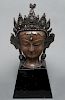 Tibetan Asian Bronze Divinity Head Sculpture