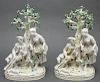 Dresden Porcelain Figural Groups w Dogs, 2