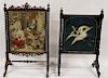 2 Antique Screens With Needlepoint And Silk