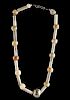 Tairona Stone Bead Necklace w/ Silver-Gold Sphere