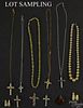 Group of beaded necklaces and carved miniatures,