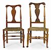 Two Queen Anne maple rush seat side chairs, 18th