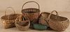 Five splint baskets, 19th c., to include one with