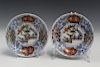 Pair of Chinese hand-painted porcelain dishes, Ming Jiajing mark.