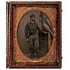 Quarter Plate Tintype of Armed Union Soldier Posed in Front of the Stars and Stripes 