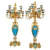 Exquisite Pair of French Ormolu & Turquoise Sevres Porcelain Candelabra