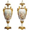 Monumental Pair of French Ormolu-Mounted Sevres Porcelain Vases and Covers