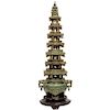 Monumental Chinese Green Translucent Jade Carved Pagoda Censer, 19th Century