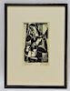 Jozef Cantre Modern Abstract Figural Woodcut