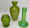 3 Kralik Crackle Bohemian Art Glass Vases