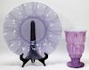 2 Purple Bohemian Art Glass Vase and Plate Group