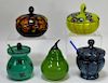 5 Various Bohemian Art Glass Covered Bowls