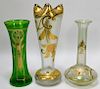 3 Novy Bor Gold Enameled Bohemian Art Glass Vases