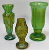 3 Assorted Green Bohemian Art Glass Vases