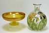 2 Enameled Flowers Bohemian Czech Art Glass Vases