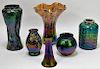 6 Attr. Kralik Oil Spill Bohemian Art Glass Vases