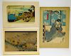 3 Japanese Outdoor and People Woodblock Prints