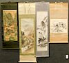 4 Chinese and Japanese Hanging Wall Scrolls