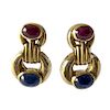 Vesco 18 Karat Gold Sapphire Ruby Door Knocker Style Earrings